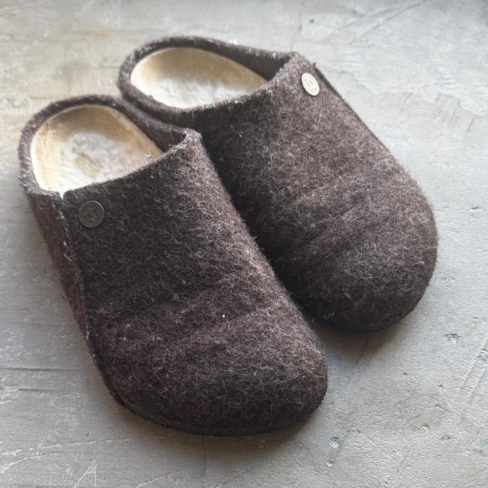Birkenstock Zermatt 7/7.5 (38) Shearling Lined Slide Slipper Wool Blend